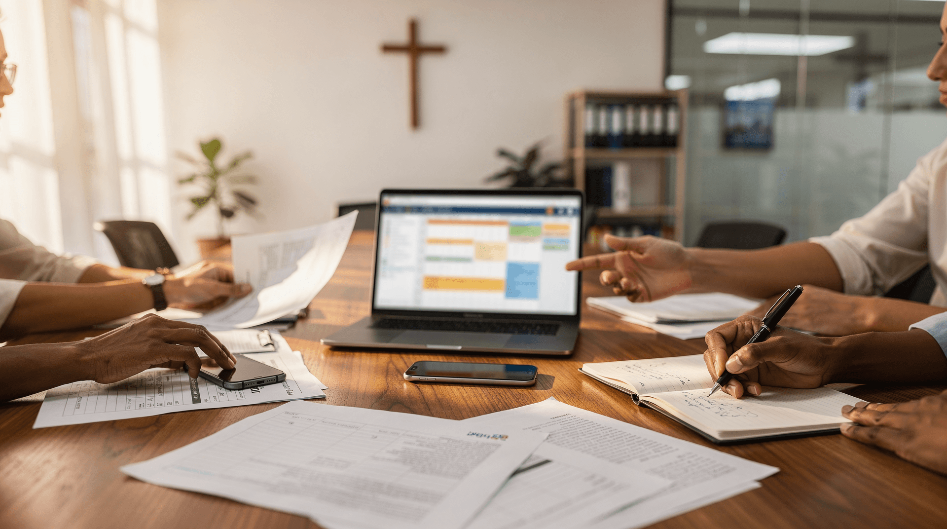 Checklist de tarefas ao lado de um smartphone com WhatsApp aberto.