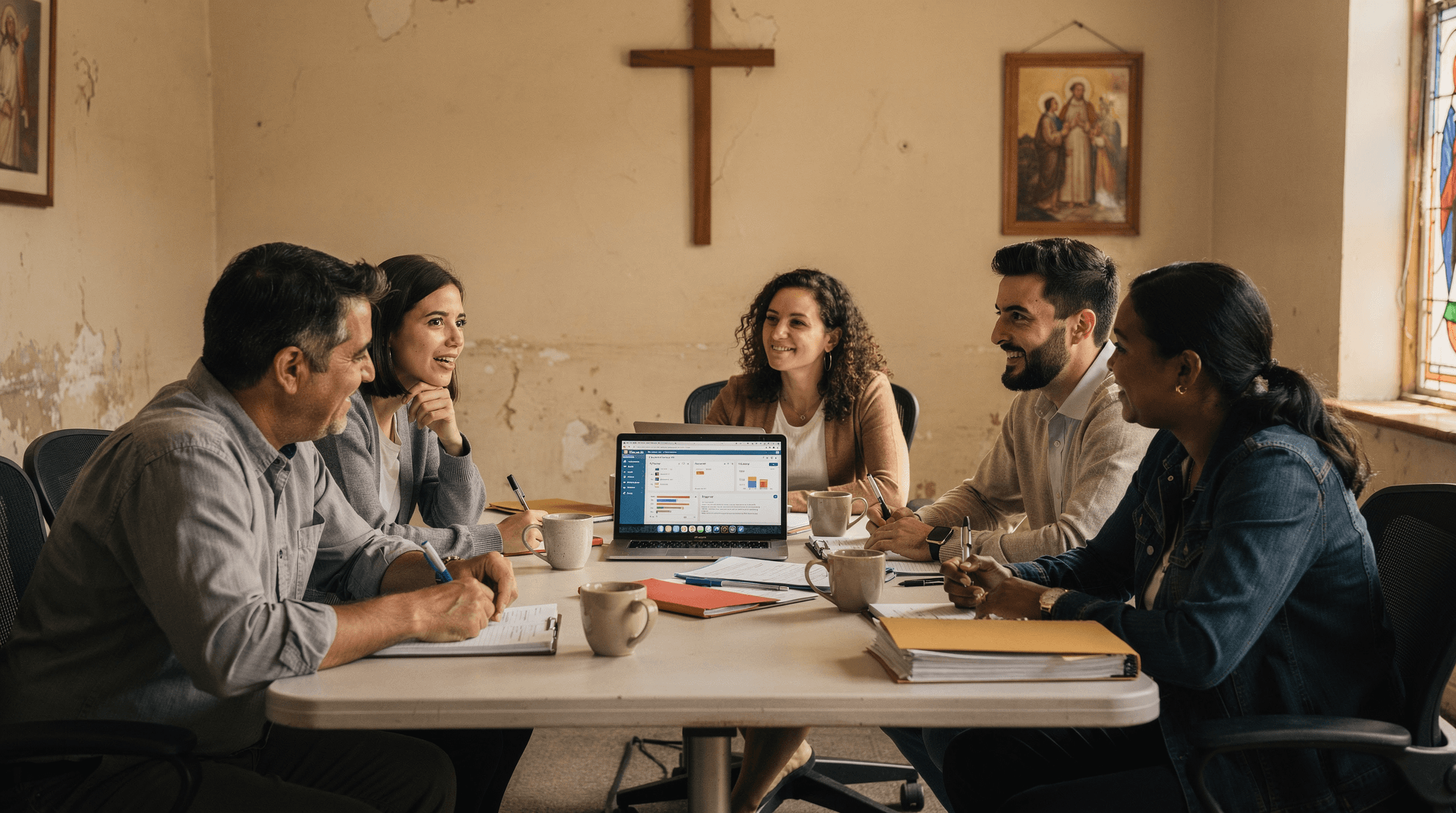 Linha do tempo com etapas para implantar um sistema de reservas em igreja.