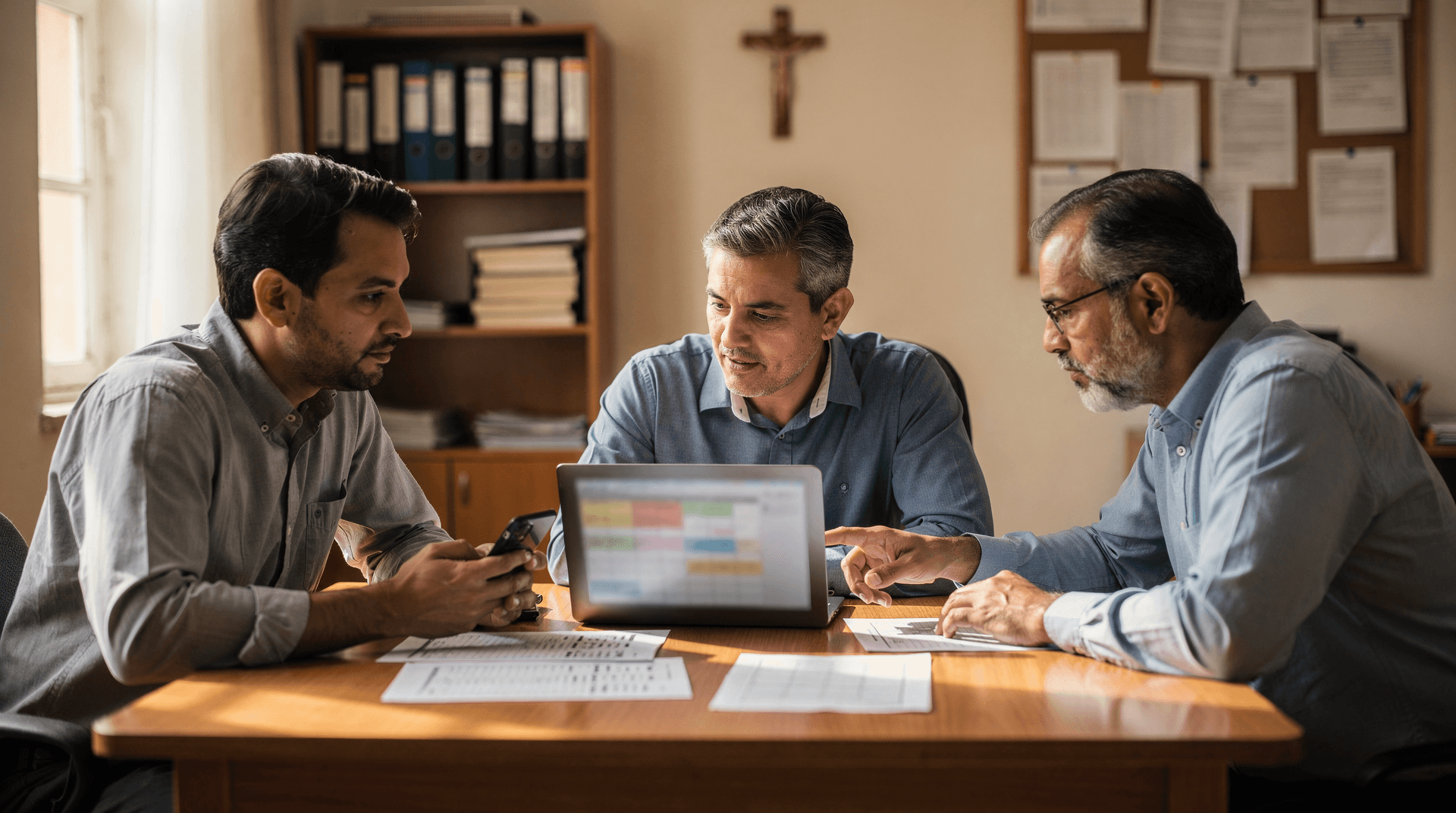 Agenda de salas de igreja organizada em um calendário visual.