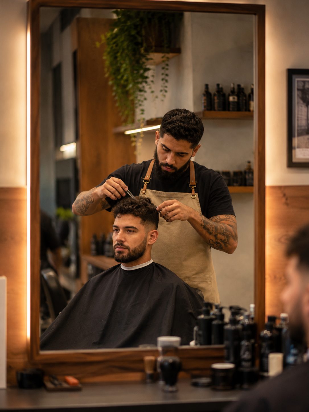 Barbeiro cortando o cabelo de um cliente